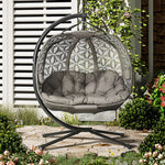 Double Hanging Chair W/ Cushion, Foldable Basket & Cupholder