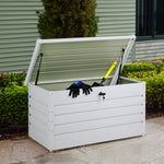 350l Lockable Steel Storage Box – Weatherproof Outdoor Garden Tool Chest Durable Waterproof Yard Storage Container | White