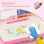 Kids Desk And Chair Set W/ Drawer, Book Stand, Pen Slot | Pink