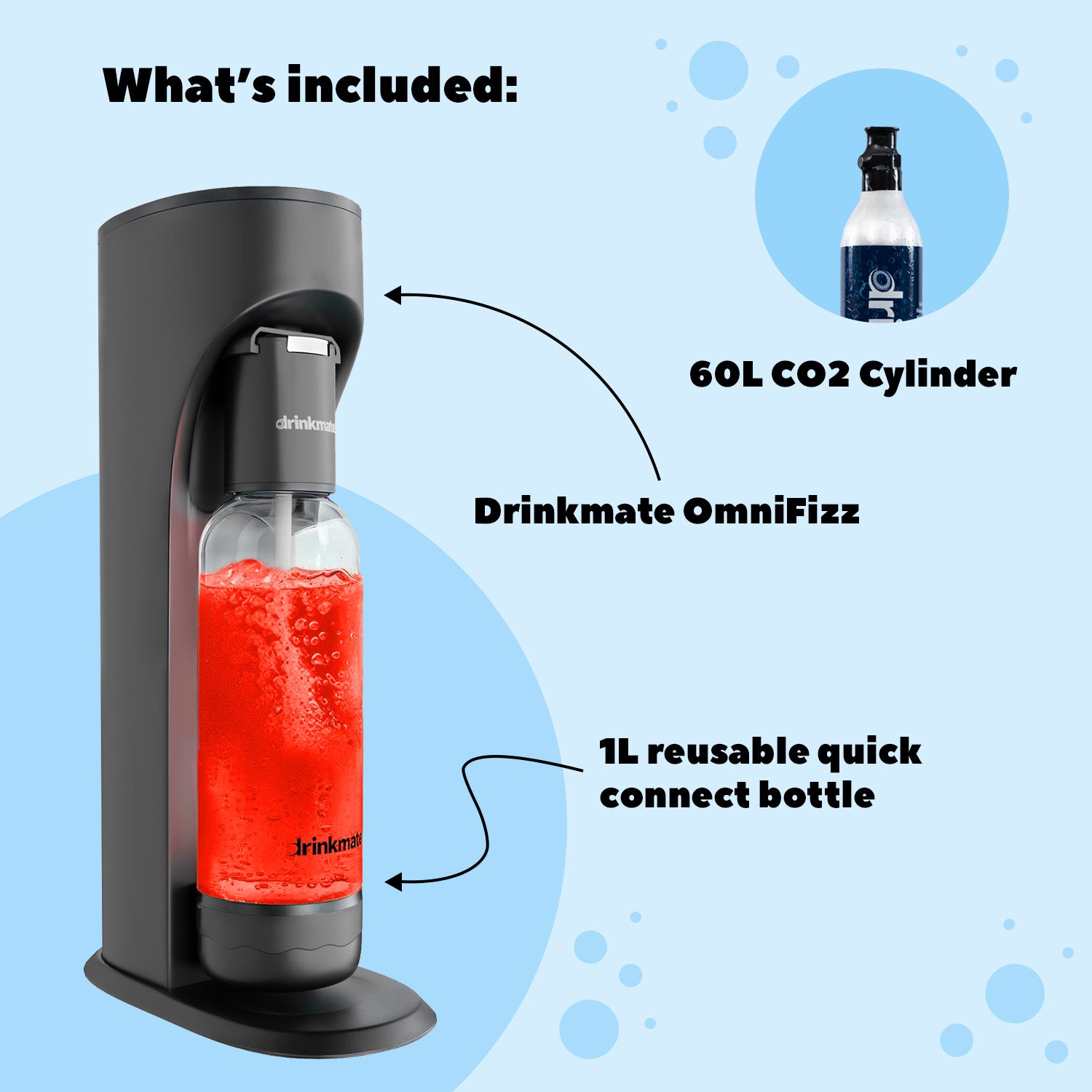 Omnifizz Soda Maker, Sparkling Water Maker With 60l Co2 Canister | Set-of-1 | Black