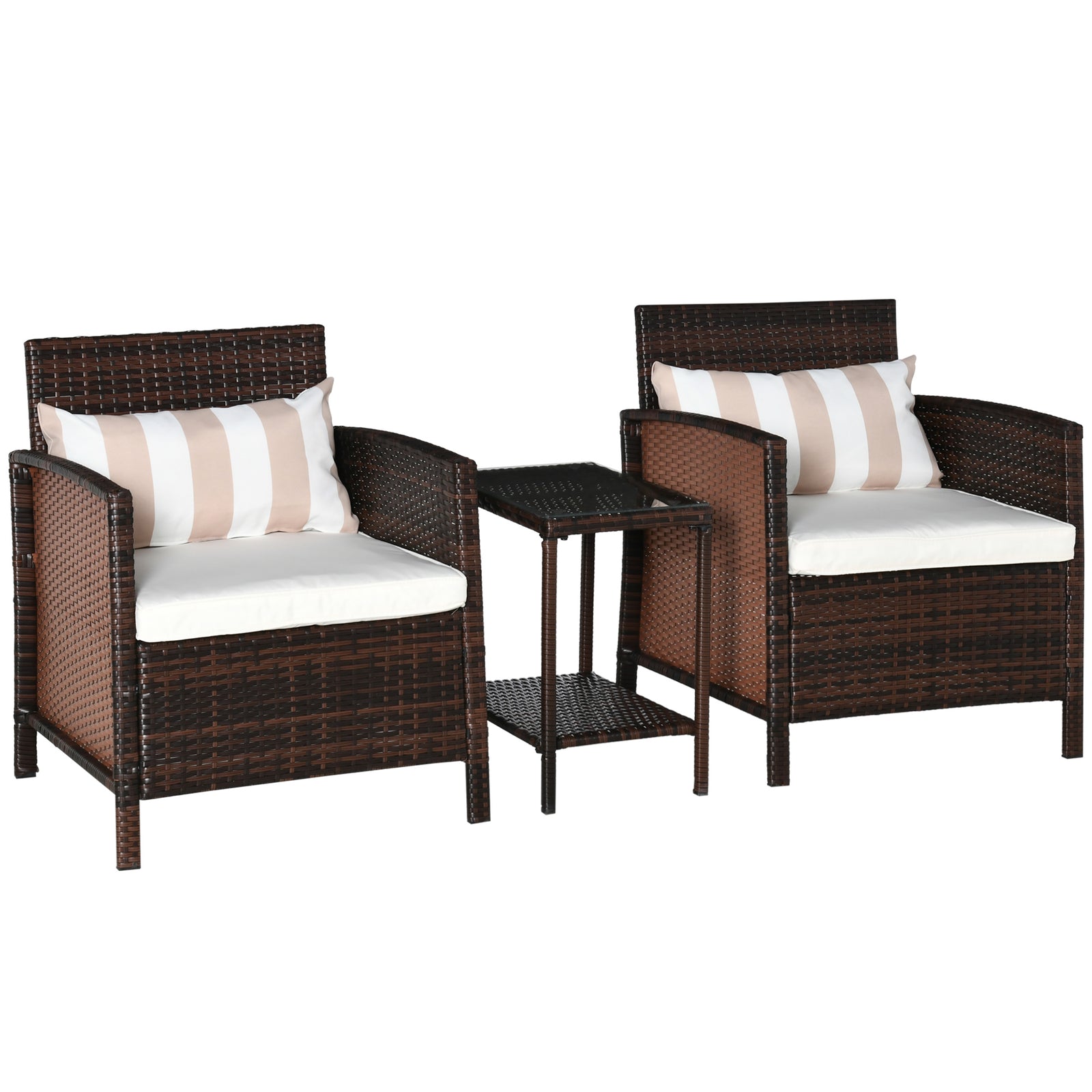 Outsunny 3 Pieces Rattan Bistro Set With Pillows And Cushions