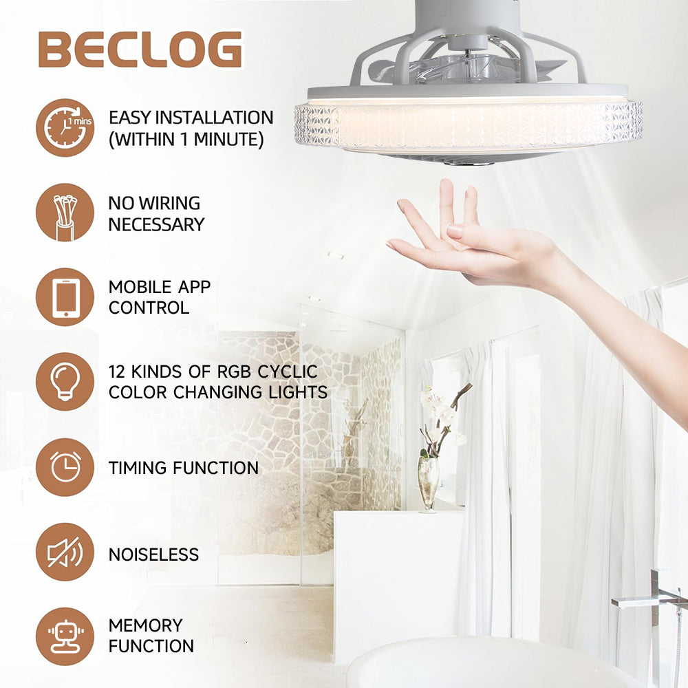 20 Inch 5-blade Ceiling Fan Light 12 Rgb Color Changing Modes, 6-speed, Reversible, Remote Control + Timer + App Smartphone Control