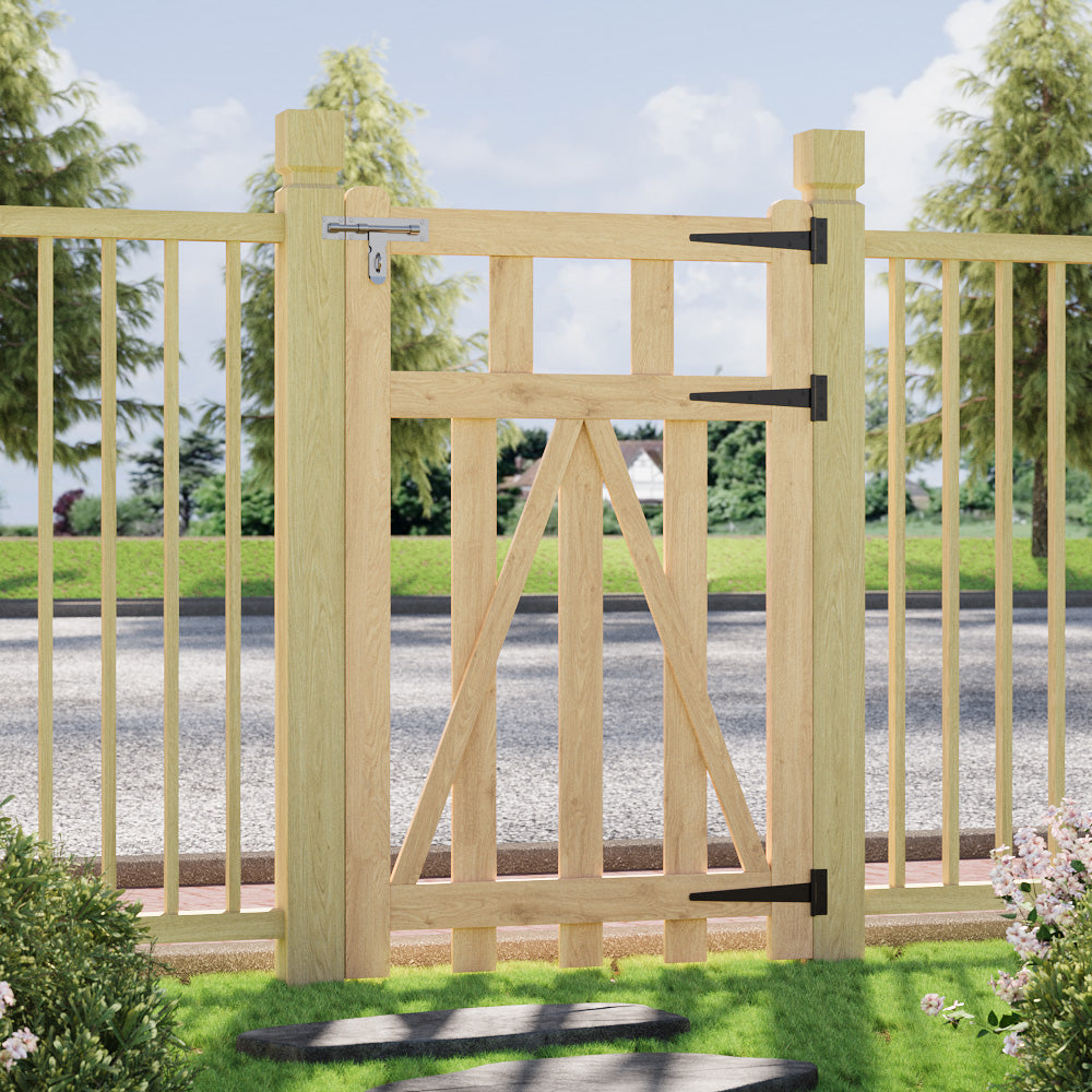 76cm/90cm/120cm Wx120cm H Classic Wooden Garden Gate With Lock Natural Finish, Vertical Slat Design | Small | Natural