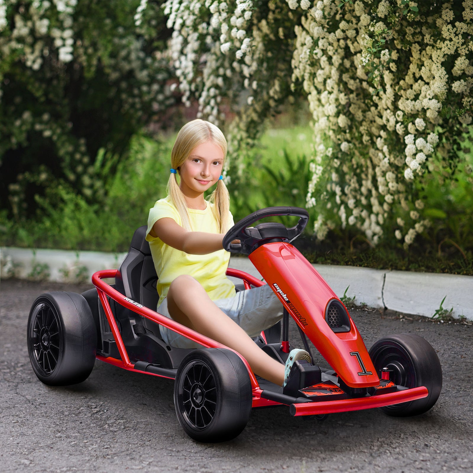 24v Electric Go Kart For Kids With Music, Horn Honking, Slow Start | Red