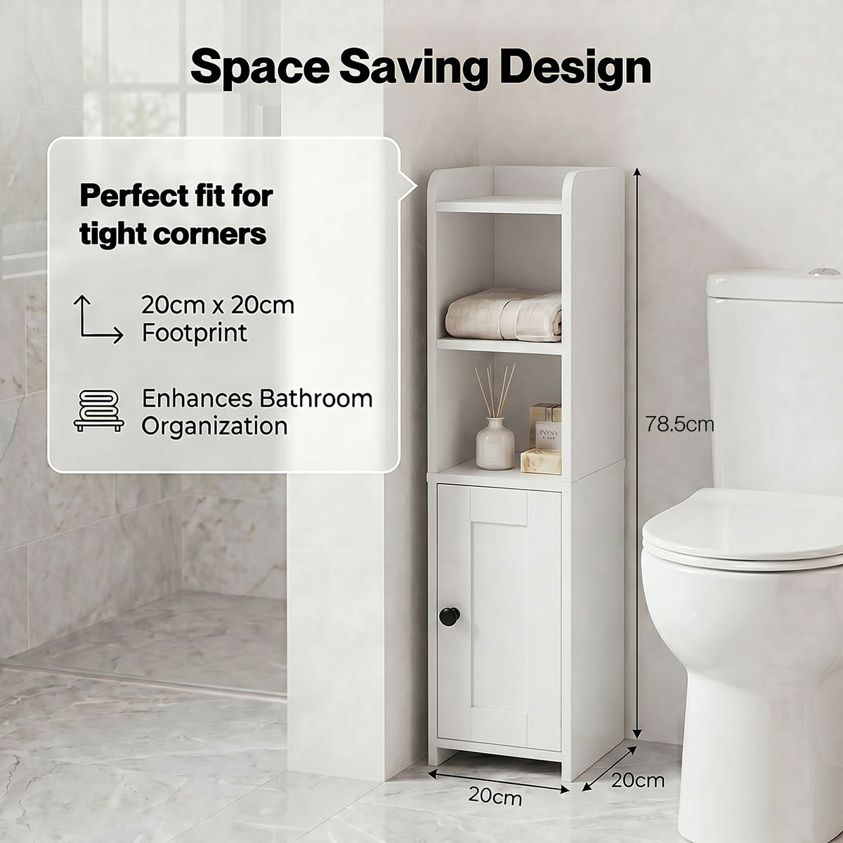 Bathroom Cabinet Slim Corner Storage Adjustable Shelves Pb Mdf | White