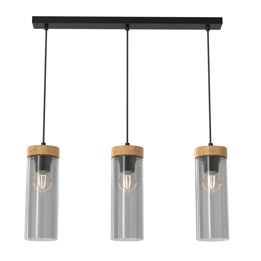 Elica Hand Made Designer Pendant Lamp With Elegant Smoked Glass Cylindrical Shades
