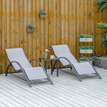 3 Pieces Lounge Chair Set Garden Sunbathing Chair W/ Table | Light Slate Gray