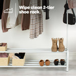 Livivo Clothes Rail Shoe Rack With 6 Hooks White Bedroom Storage Stand