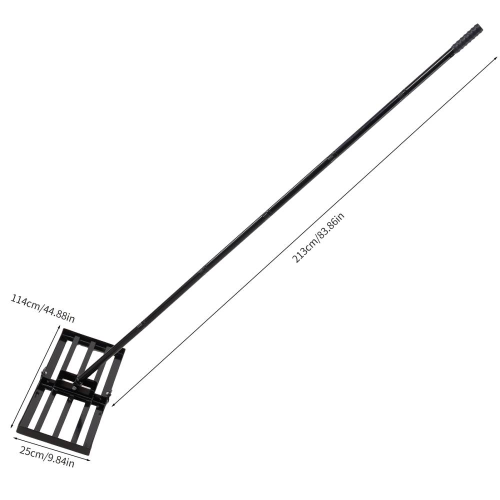 Garden Lawn Levelling Rake With Foldable Head & Detachable Handle | Large | Black