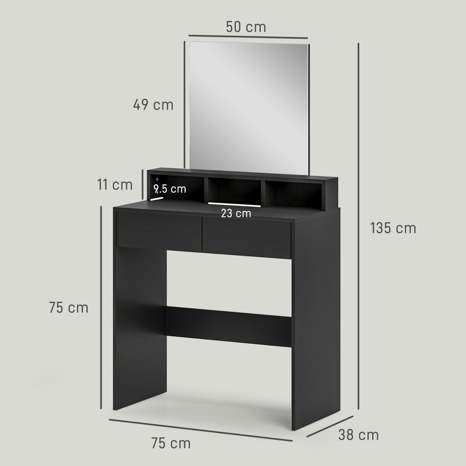 Dressing Table With Mirror, Drawers, For Bedroom, Black