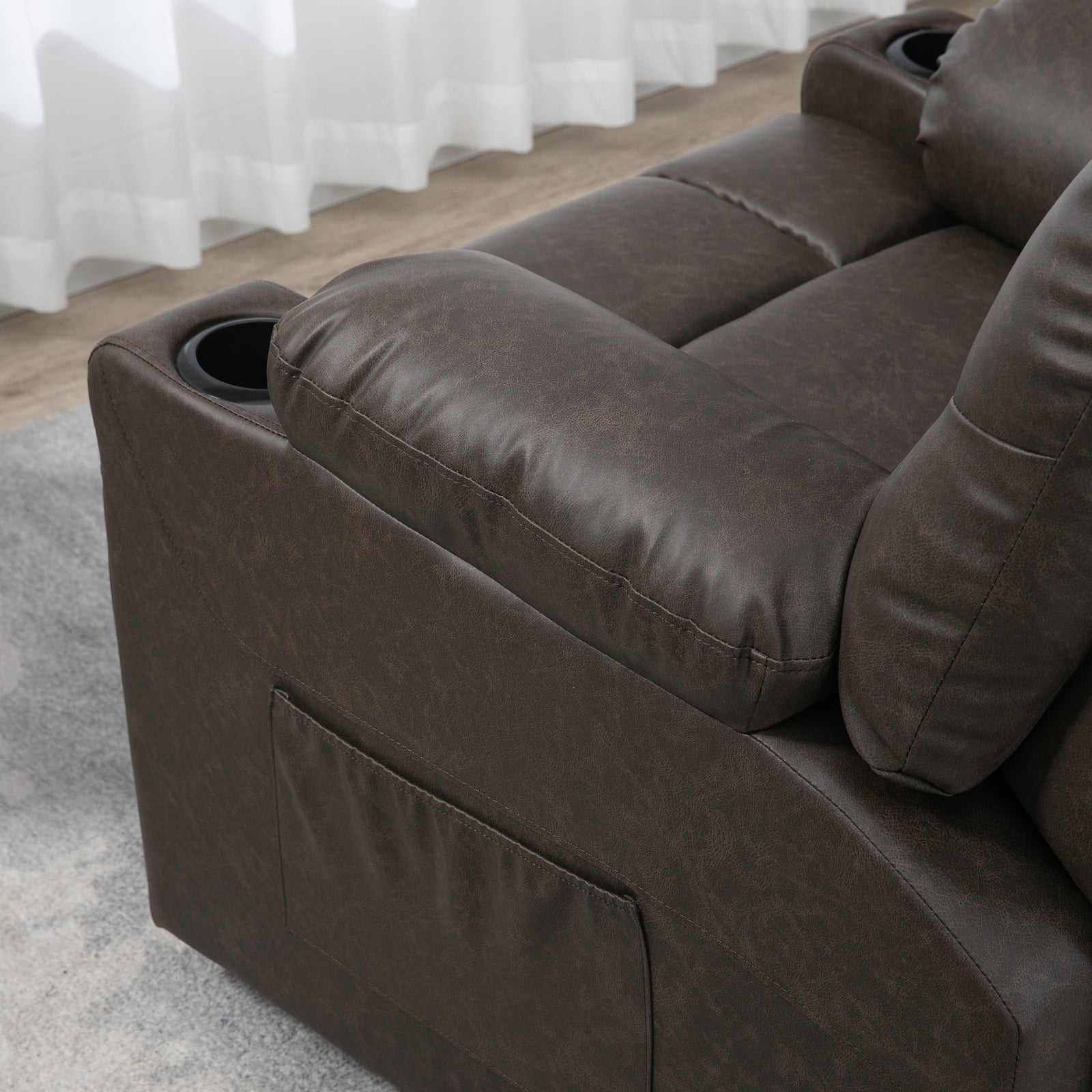 Manual Recliner Chair W/ Footrest Cup Holder | Brown