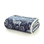 Woodland Folk Throw – Enchanted Deer Forest Flannel & Sherpa, 140x180cm | 140cm x 180cm | Navy Blue