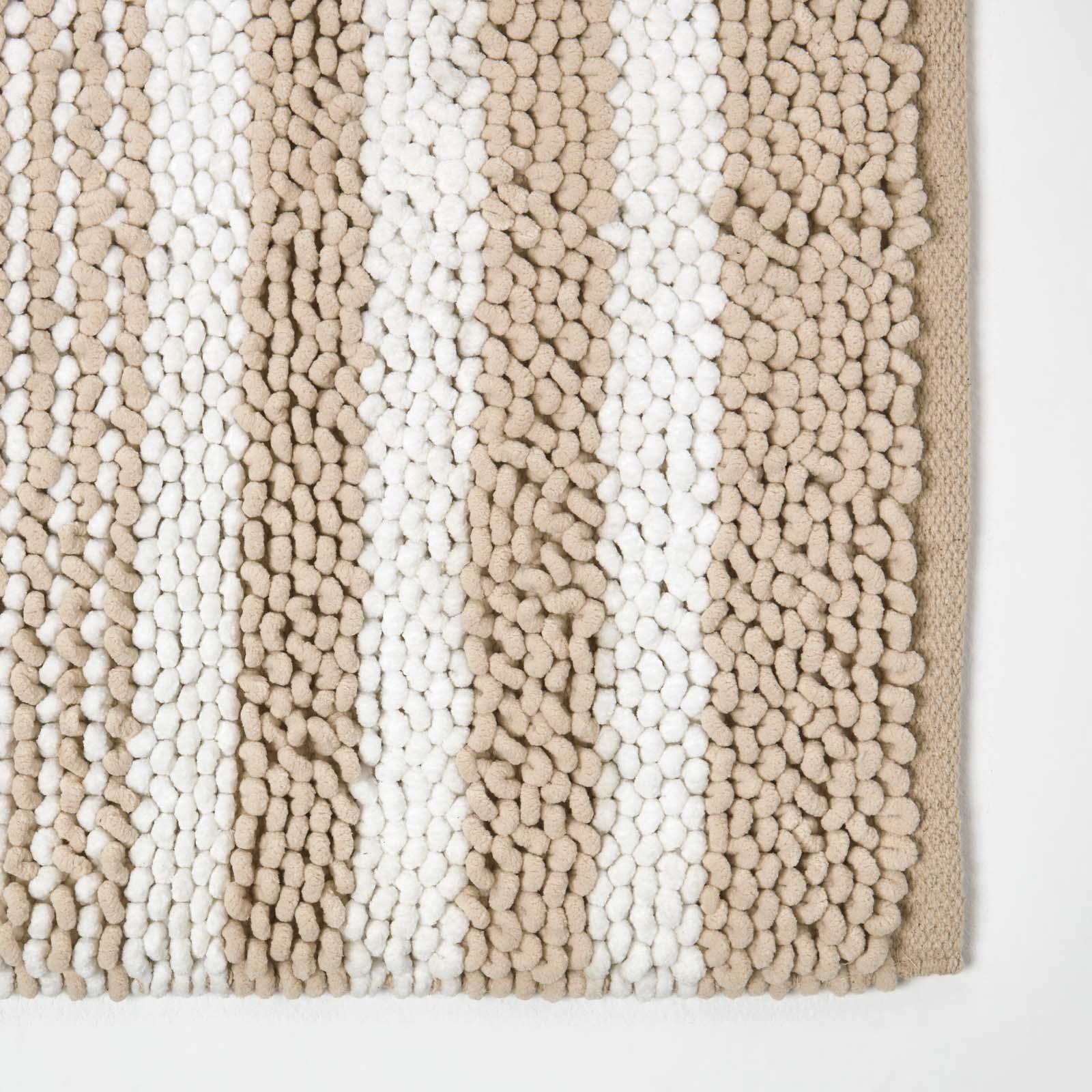 Chenille Stripe Bath Mat | 50 x 80cm | Beige