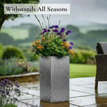 Zinc Galvanised Tall Square Planter | 32cm x 32cm x 75cm | Silver Black