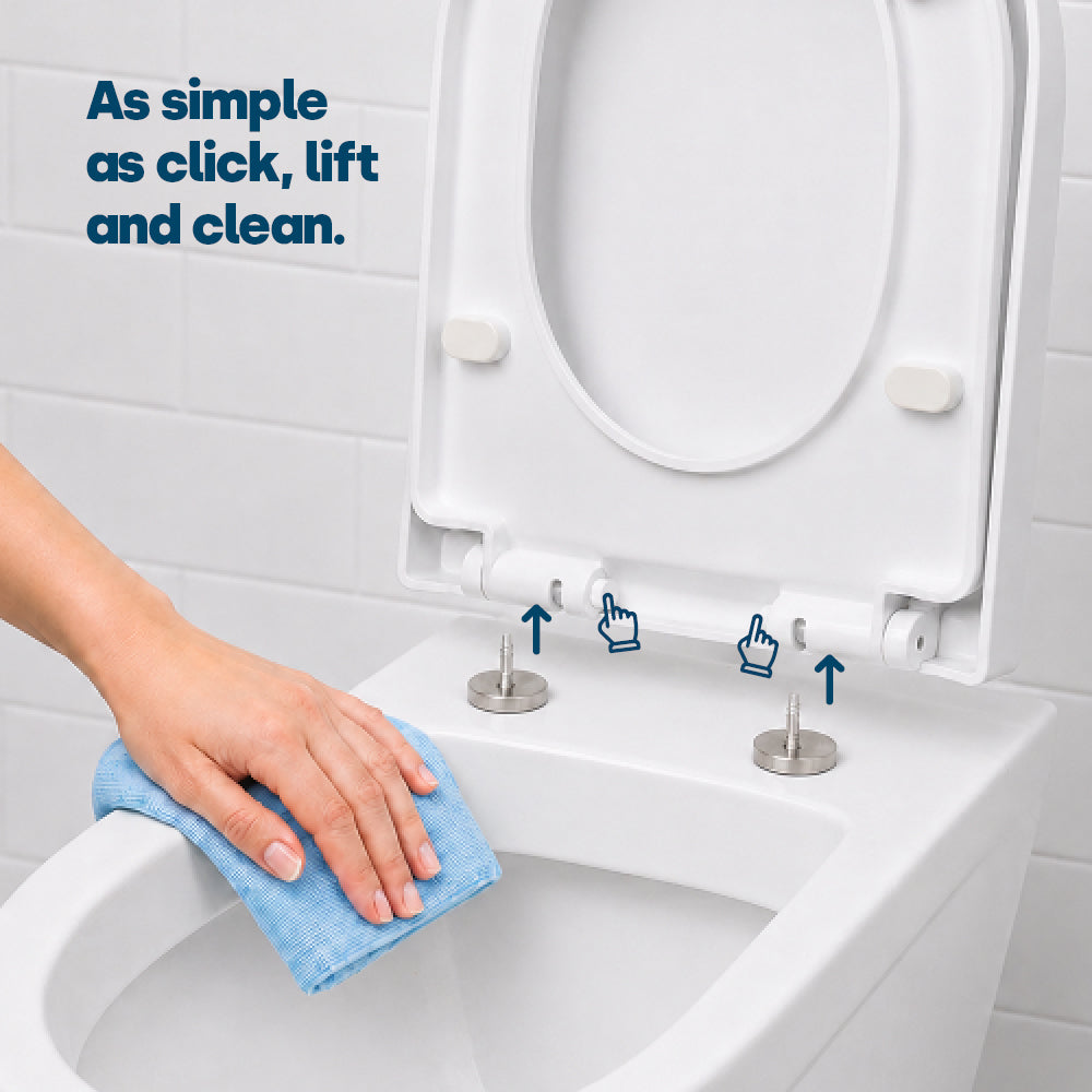 Livivo Soft Close D Shaped Toilet Seat - White With Quick Release Button For Easy Cleaning