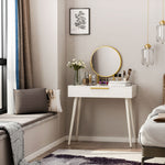 Modern Dressing Table W/ 2 Drawers Round Mirror Bedroom