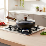 Long-handle Iron Deep Wok Pan With Lid | 24cm