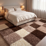 California Checked Shaggy Rug Deep Pile | 200cm x 290cm | Beige
