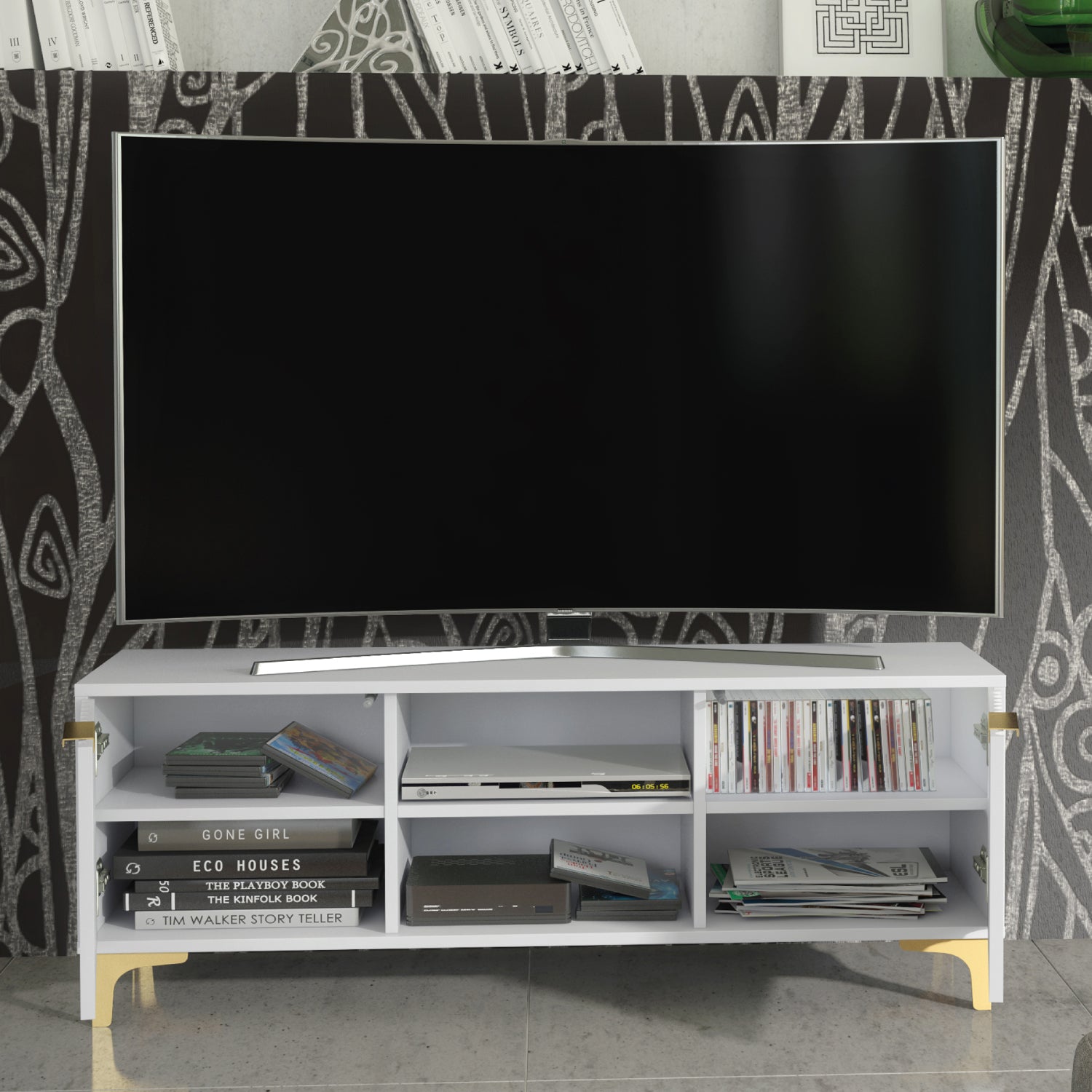 Tide Crest Tv Unit 120cm - Fluted Design | White