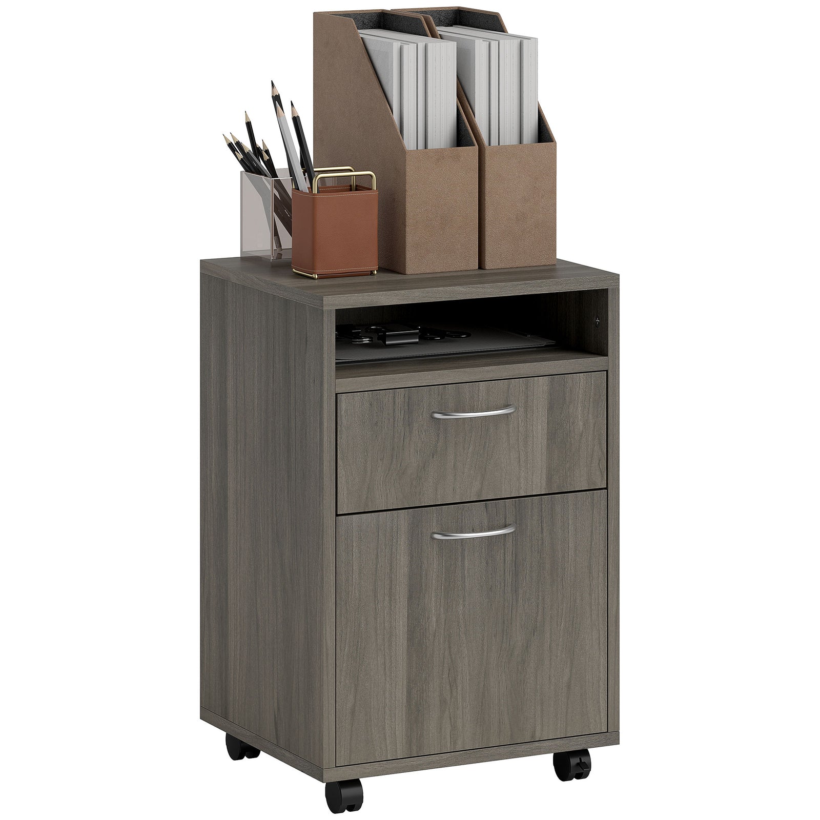 60cm Filing Cabinet With Drawers And Open Shelf | Gray