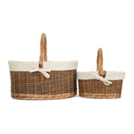 White Lined Country Oval Wicker Shopping Basket | Set-of-2 | White
