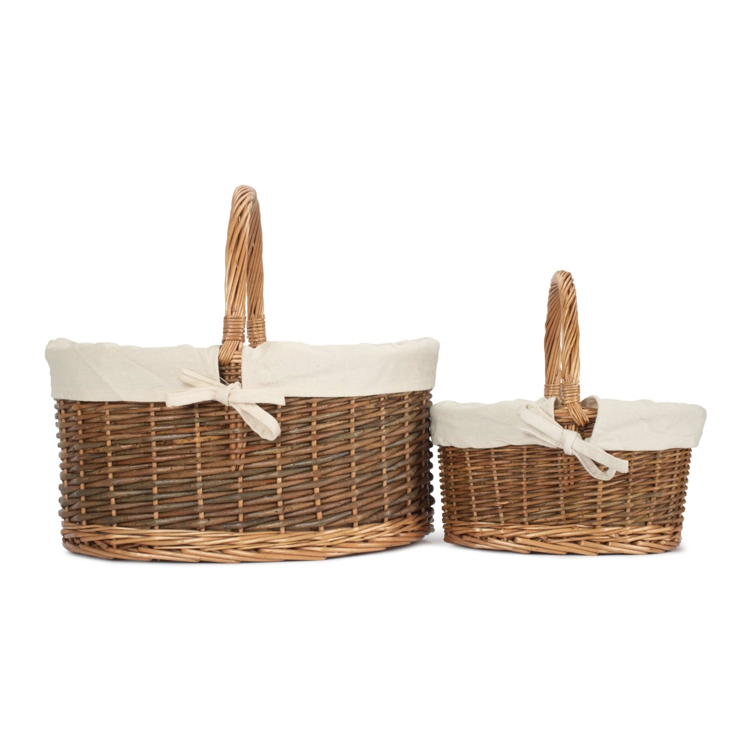 White Lined Country Oval Wicker Shopping Basket | Set-of-2 | White