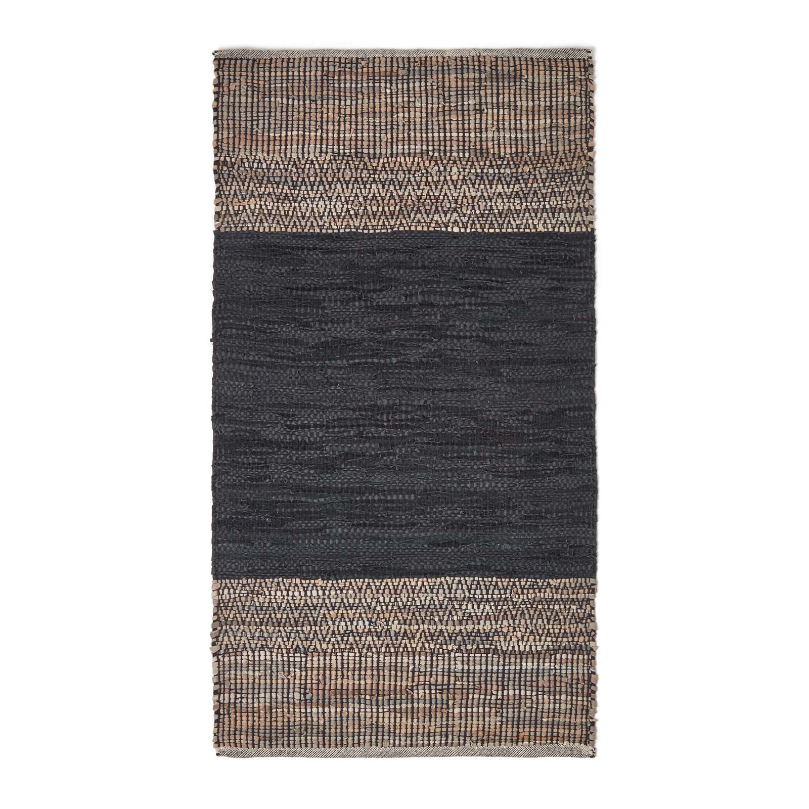 Recycled Leather Handwoven Herringbone Rug | 120cm x 180cm | Black
