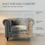 Chesterfield Scroll Arm Velvet Sofa 1 Seater | Grey