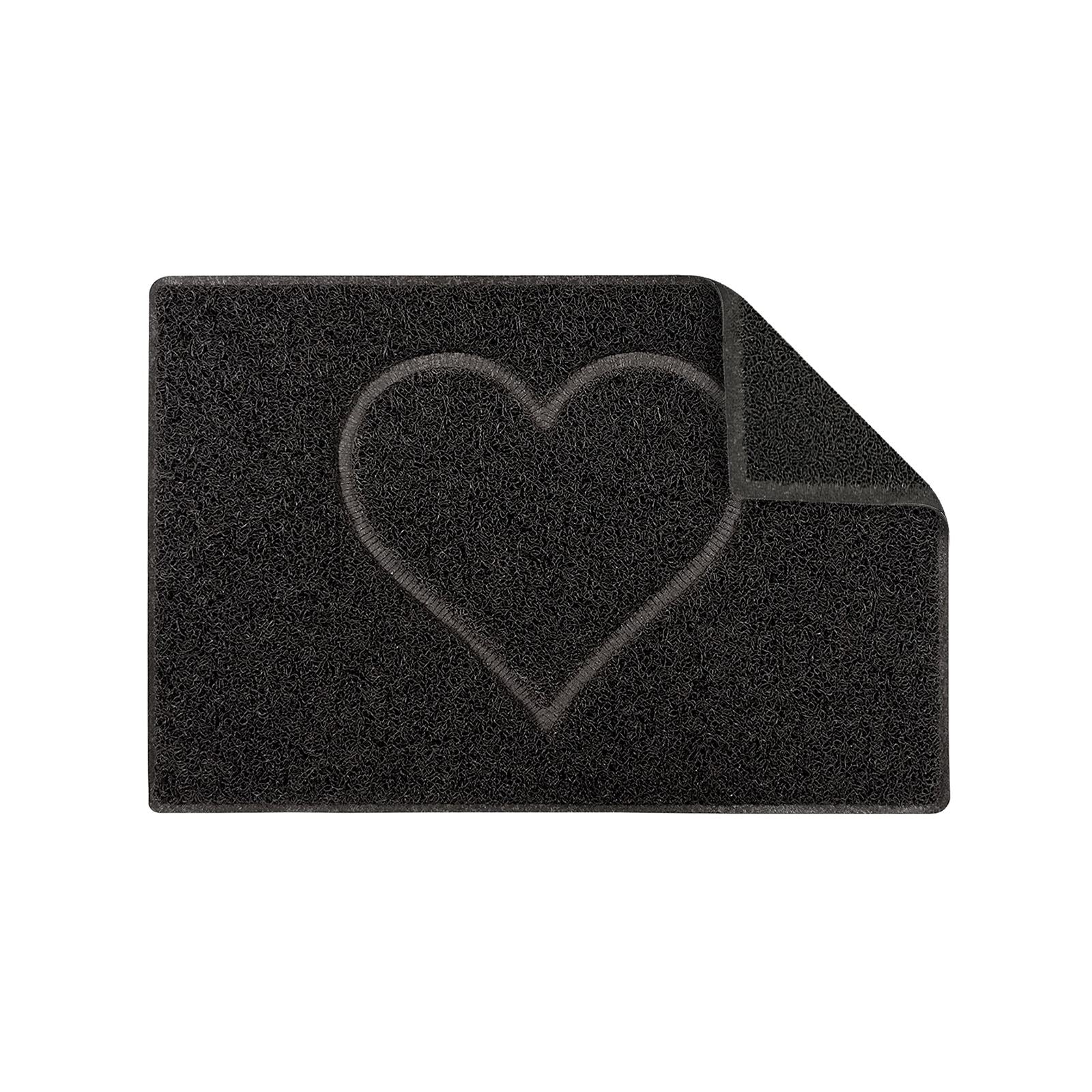 Heart Outdoor Embossed Doormat With Open Back | Small | Black
