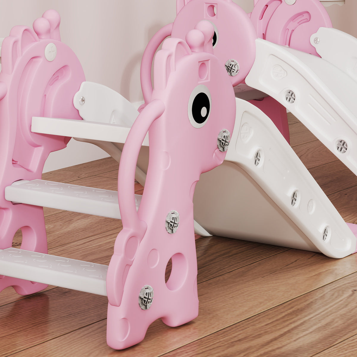 3 In 1 Kids Slide With Climber, Basketball Hoop And Ball | Pink