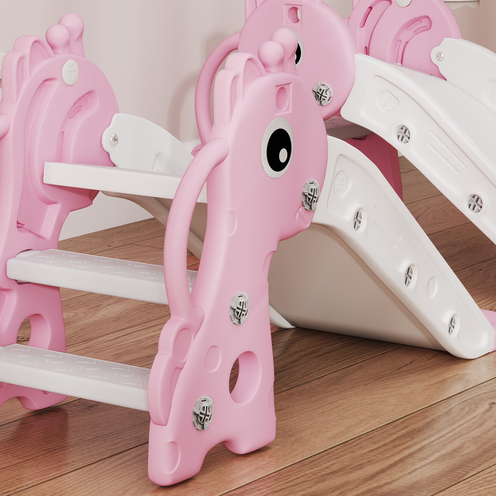 3 In 1 Kids Slide With Climber, Basketball Hoop And Ball, For Age 1-3, Pink