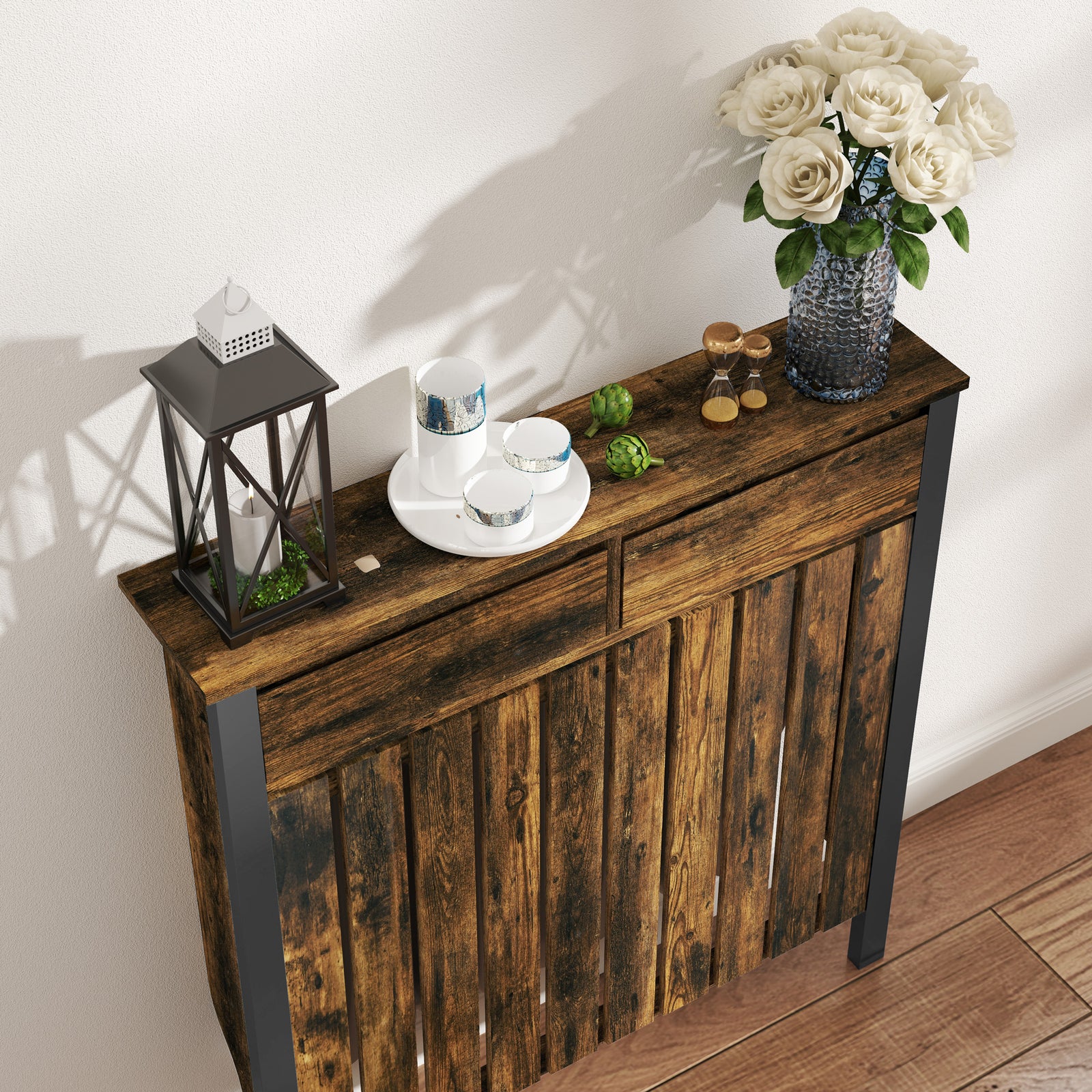Radiator Cover With Drawer And Vertical Slats