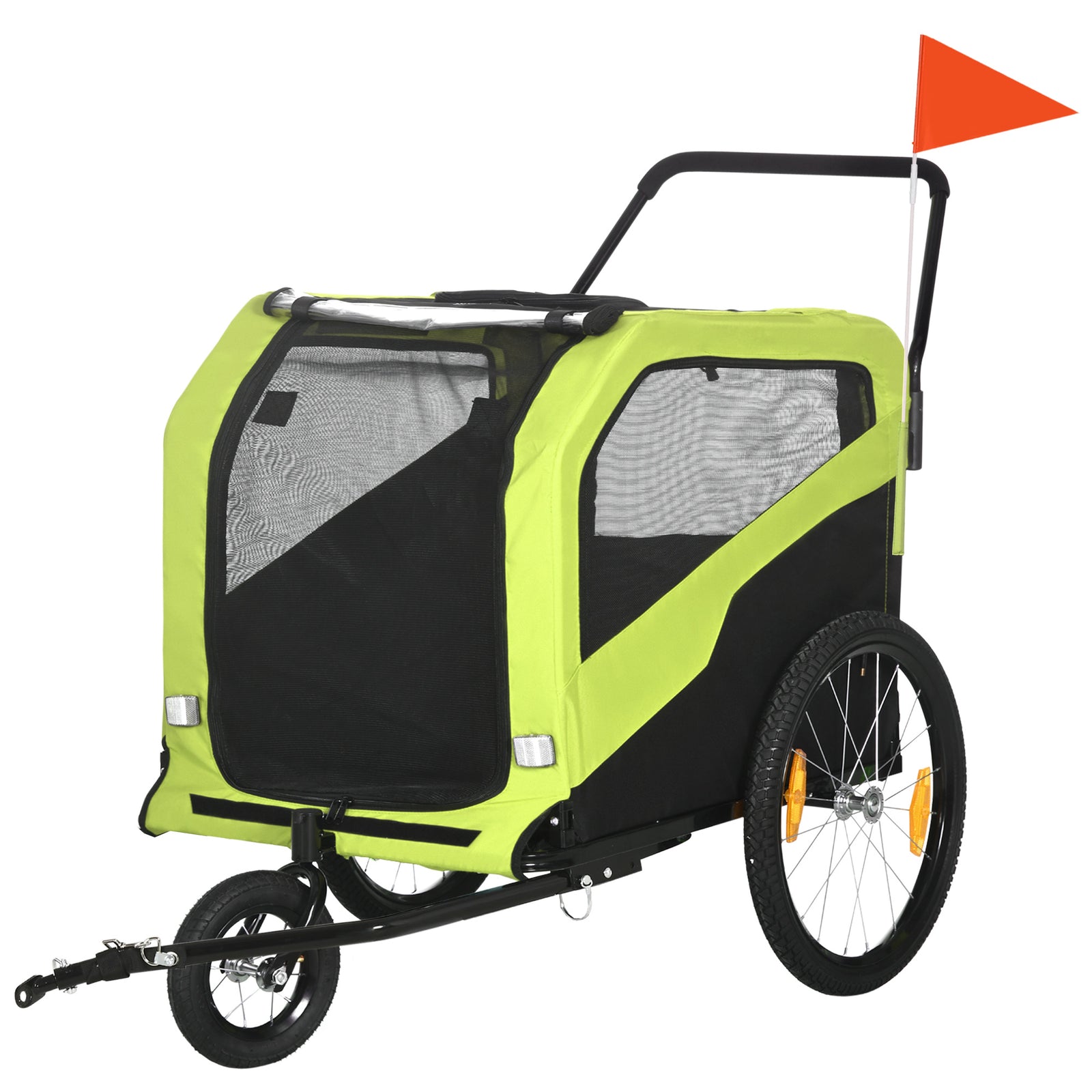 Pawhut 2 In 1 Dog Bike Trailer Pet Stroller For Large Dogs With Hitch | Green