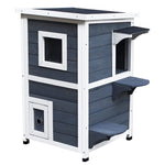 Wooden Cat House Condos Cat Cave 2 Floor Pet Shelter Outdoor Furniture