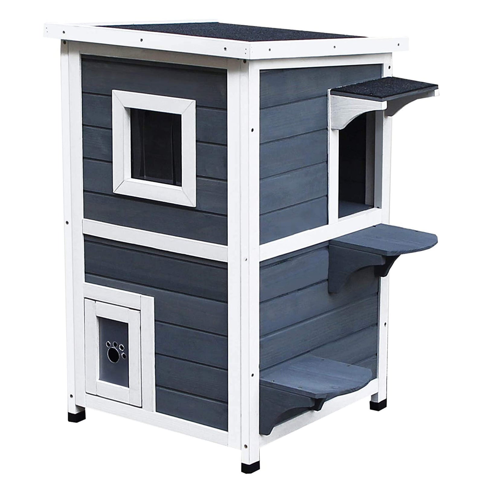Wooden Cat House Condos Cat Cave 2 Floor Pet Shelter Outdoor Furniture