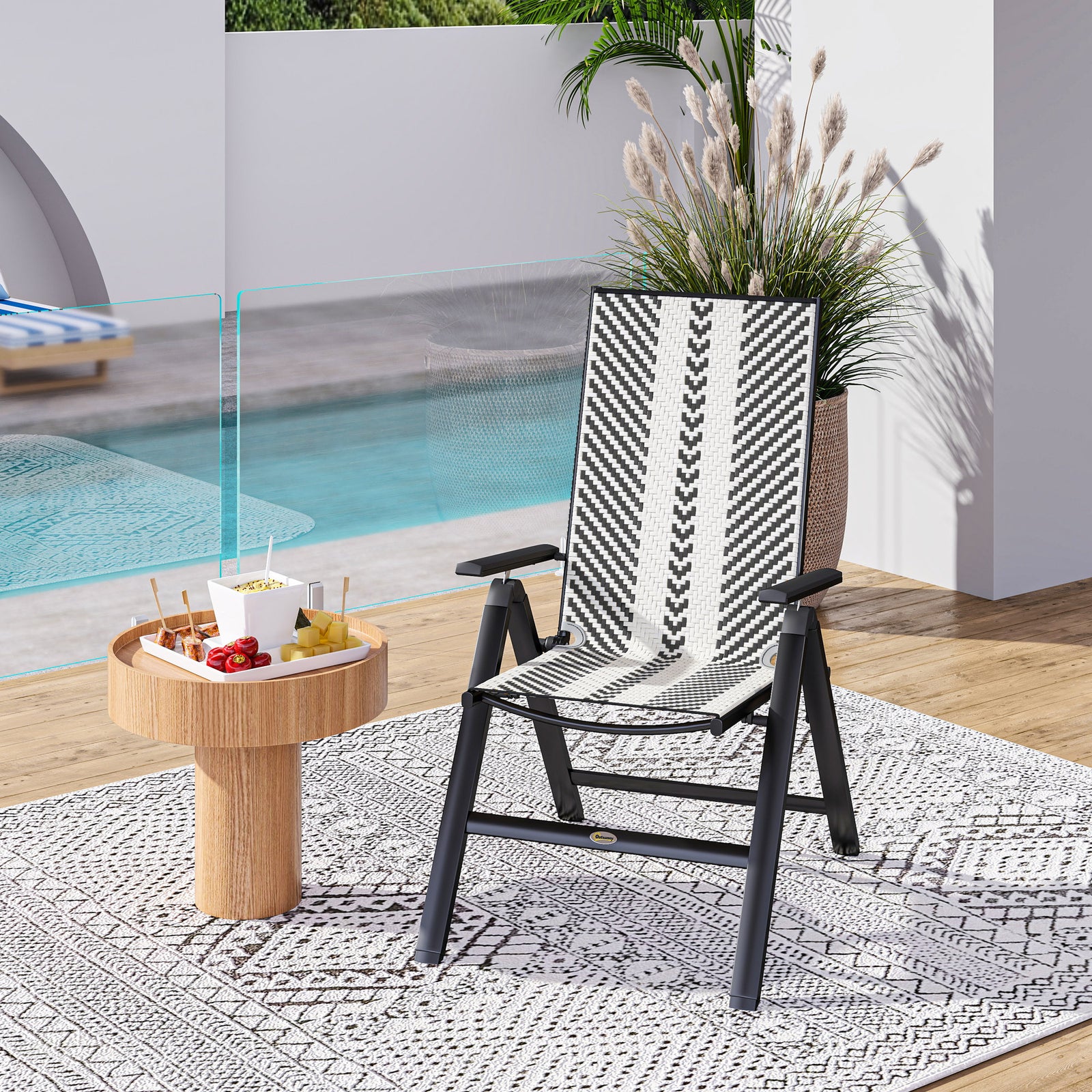 Outdoor Rattan Folding Chair, 5-position Backrest | Black