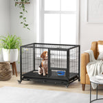 43" Heavy Duty Dog Crate W/ Bowl Holder, Double Doors