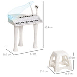 32 Keys Kids Piano Keyboard With Stool, Lights, Microphone, White | White