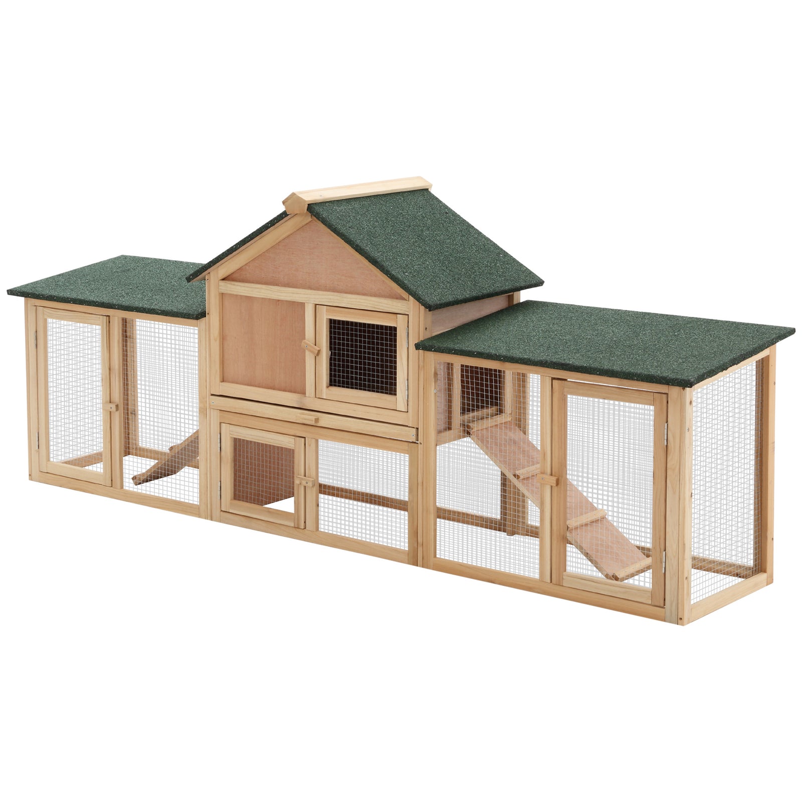 Rabbit Hutch Bunny Cage Guinea Pig House W/ Tray Ladder Outdoor Run