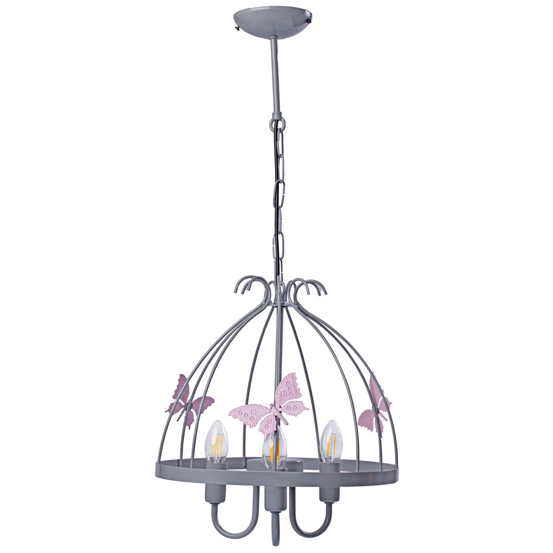 Kago Pink/grey Pendant Lamp Beautiful Hand Made Ceiling Light With A Butterfly Theme In Modern Grey And Baby Pink