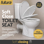 Toilet Seat Soft Close Oval Shape, Premium Thermoplastic, Quick Release, Top & Bottom Fixings | White