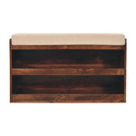 California Walnut & Mud Linen Pull Out Shoe Bench In Solid Wood | Chocolate Brown