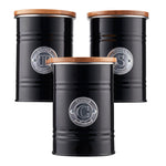 3-piece Kitchen Storage With Bamboo Lids Tea Coffee Sugar | Black
