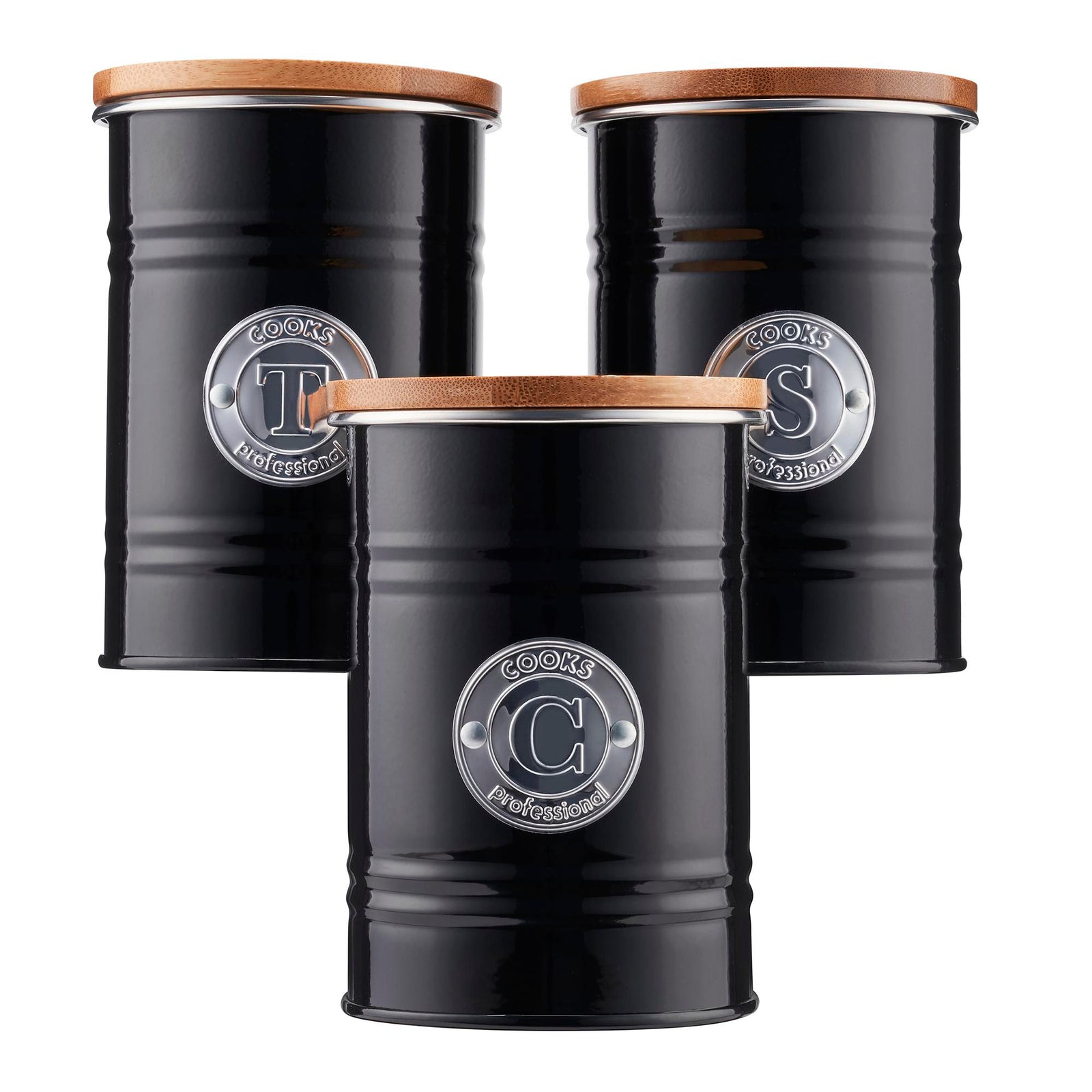 3-piece Kitchen Storage With Bamboo Lids Tea Coffee Sugar | Black