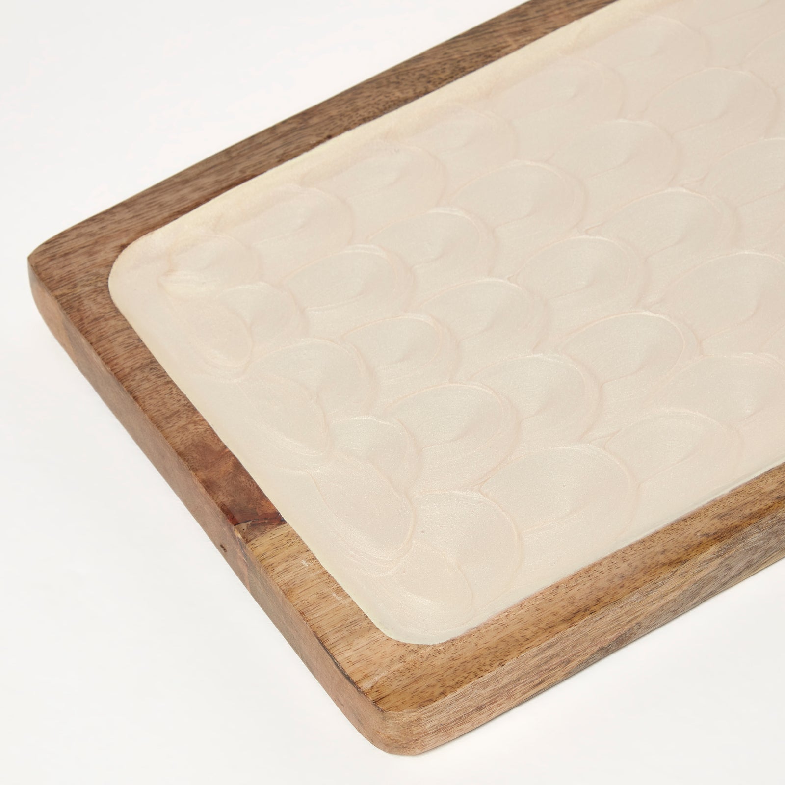 HOMESCAPES Capiz Style Mango Wood Serving Tray