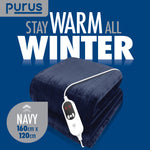 Deluxe Electric Throw Heated Double Over Blanket Soft Fleece 9 Heat & 12 Timer Settings | L | Navy Blue