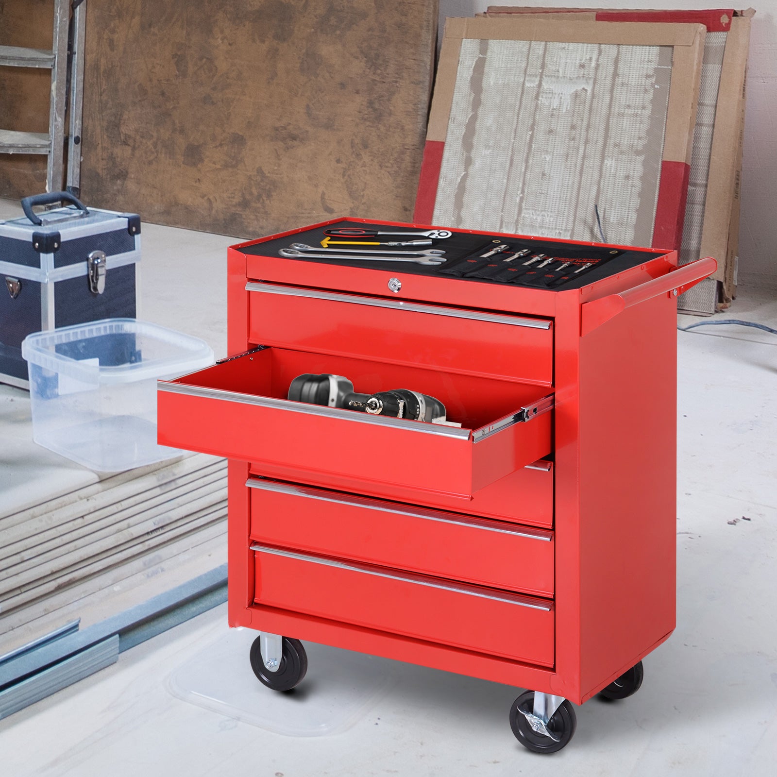 Roller Tool Cabinet Stoarge Box 5 Drawers Garage Workshop Chest Red