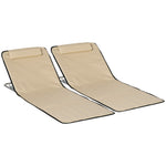 2pc Outdoor Beach Mat Steel Reclining Chair Set W/ Pillow | Beige