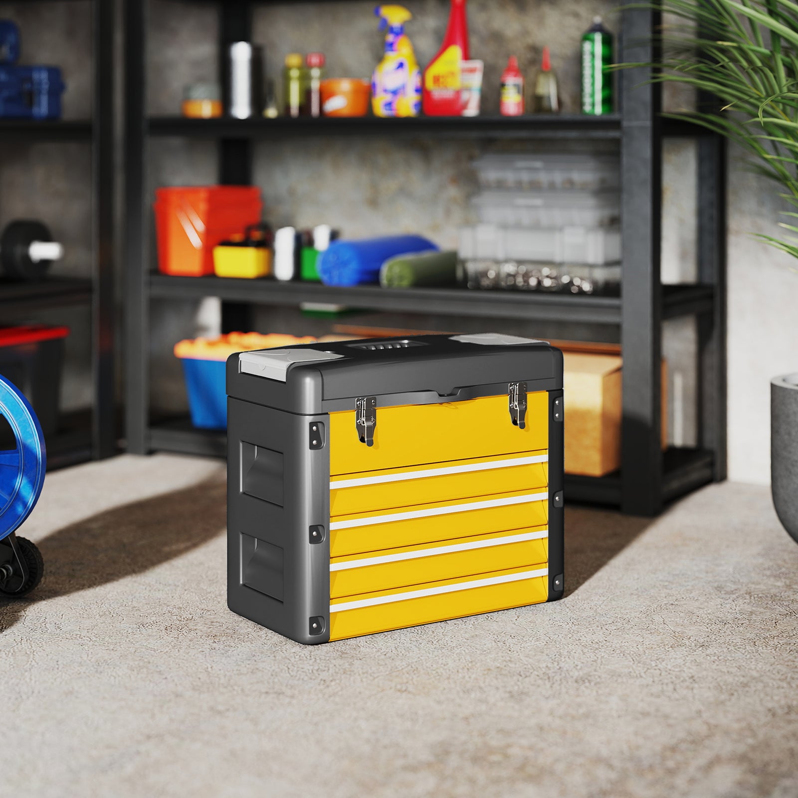 4 Drawers Large Tool Box, Steel Toolbox With Handle | Yellow