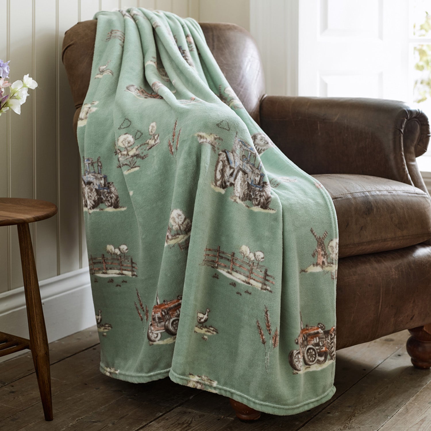 Deyongs Supersoft Lane To Fliston Countryside Print Coral Coral Fleece Throw